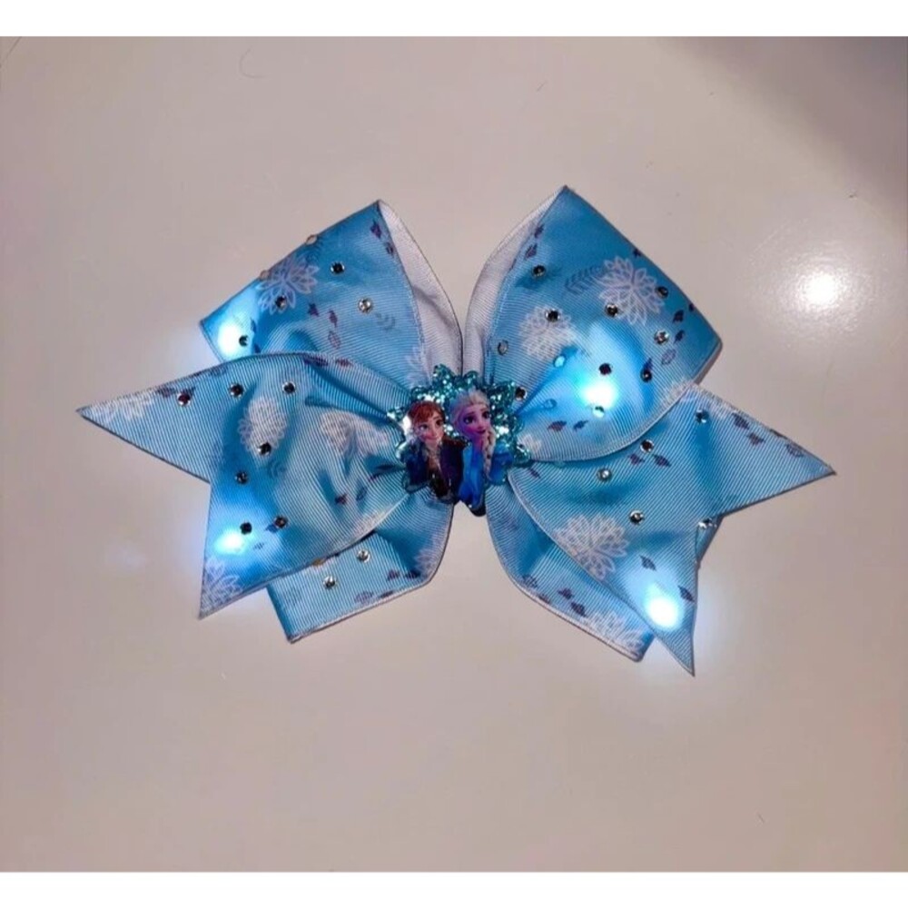 Disney Frozen II Anna Elsa Large Light Up LED Hair Bow Blue Snowflake Clip
